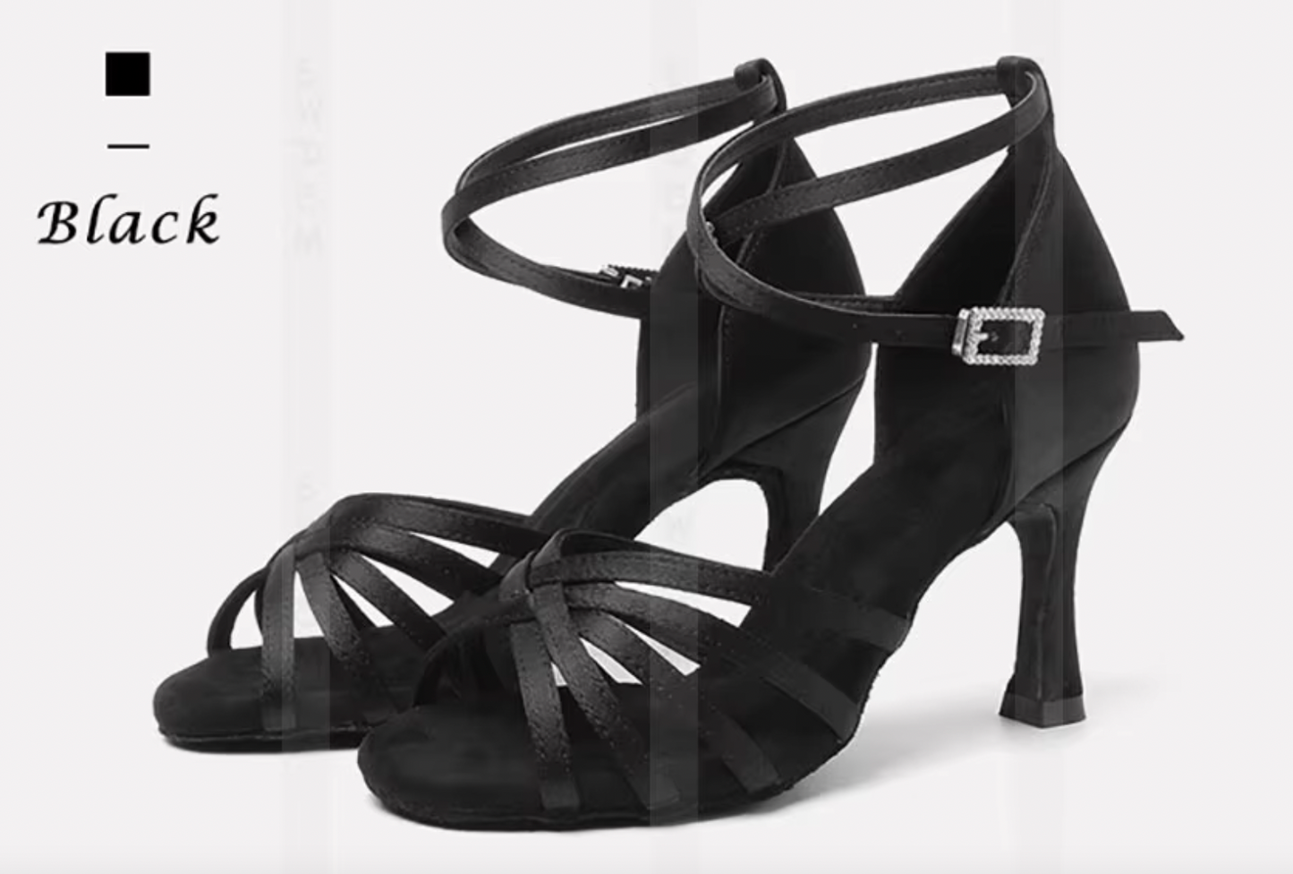 CLASSIC - Latin Black Satin Flared Heels 3"