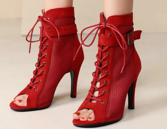 VALUE PRO - Lace-Up Boot Heels with Zip & Buckle in ROUGE