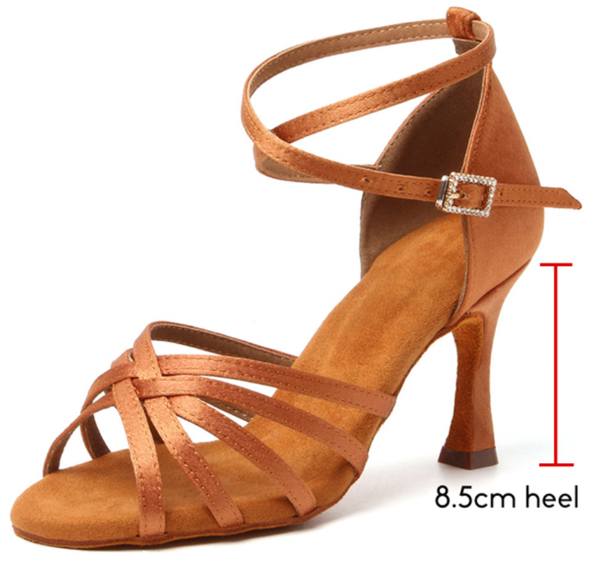 CLASSIC - Latin Tan Satin Flared Heels 3"
