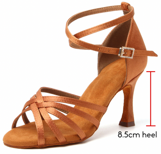 CLASSIC - Latin Tan Satin Flared Heels 3"